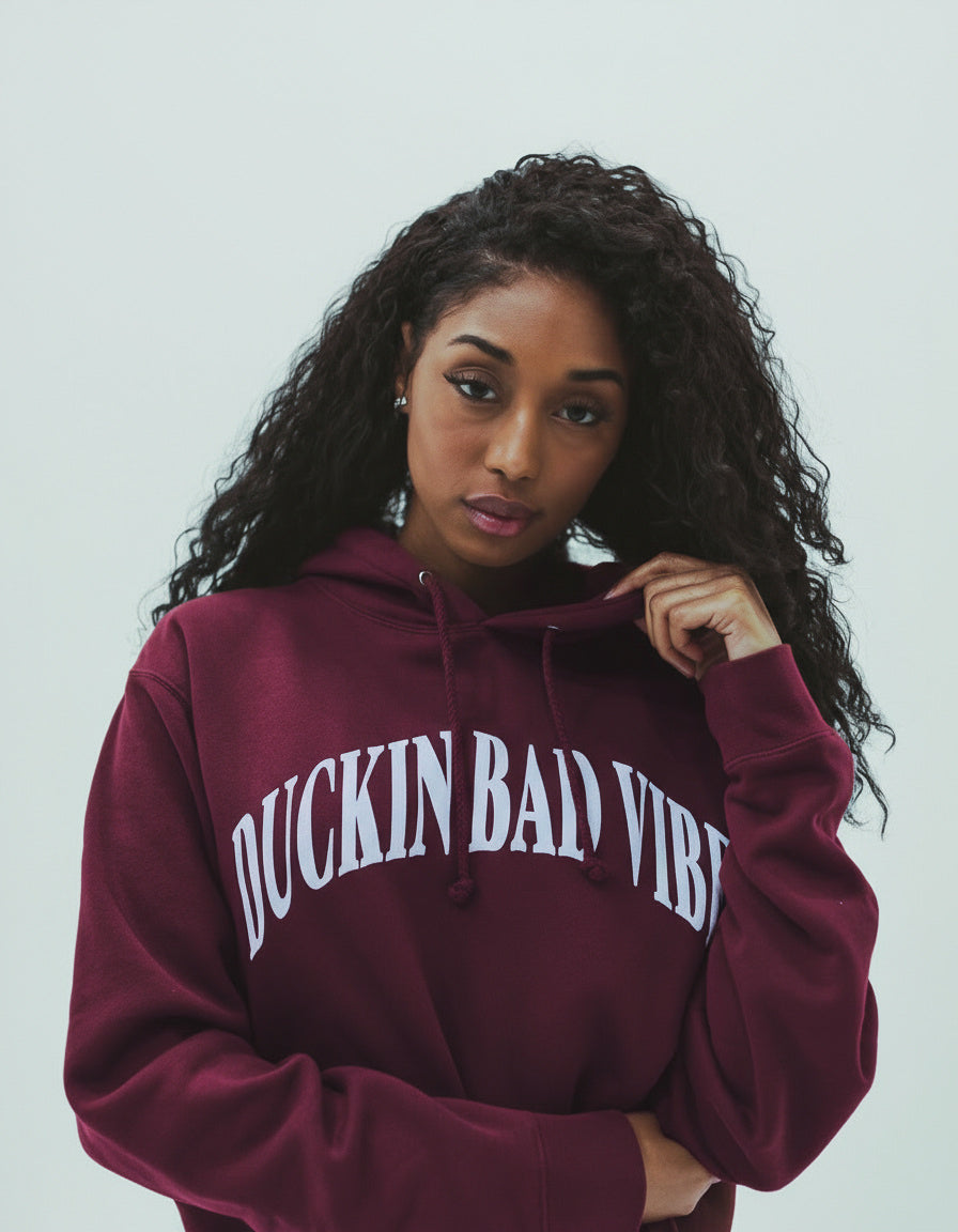 DUCKIN BAD VIBES ARCH HOODIE (MAROON)
