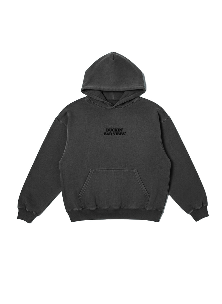 DUCKIN BAD VIBES CENTER LOGO   EMBROIDERED PREMIUM HOODIE (Pigment dye)