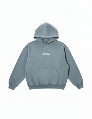 DUCKIN BAD VIBES CENTER LOGO   EMBROIDERED PREMIUM HOODIE (STONE BLUE)