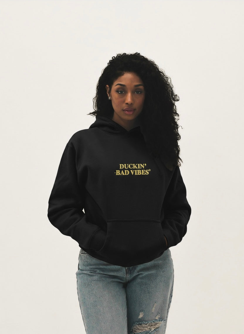 DUCKIN BAD VIBES CENTER LOGO   EMBROIDERED PREMIUM HOODIE (BLACK)