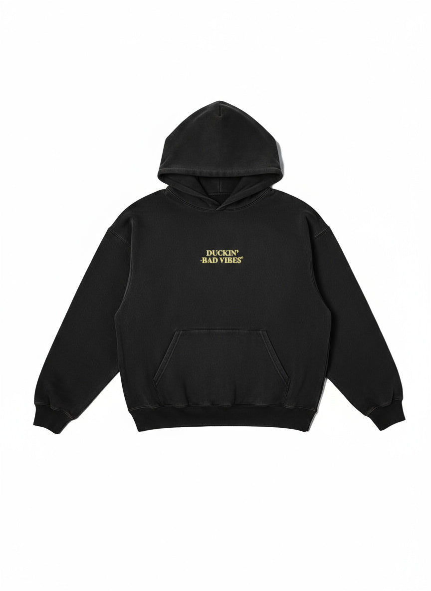 DUCKIN BAD VIBES CENTER LOGO   EMBROIDERED PREMIUM HOODIE (BLACK)