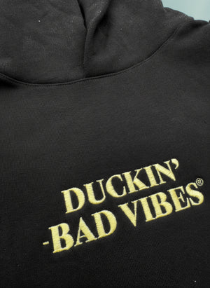 DUCKIN BAD VIBES CENTER LOGO   EMBROIDERED PREMIUM HOODIE (BLACK)
