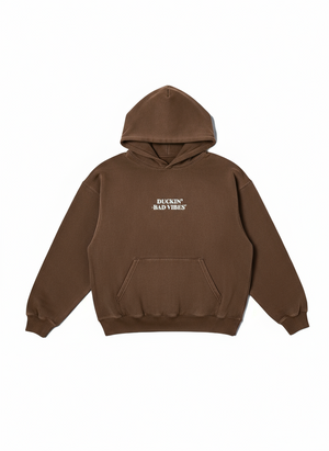 DUCKIN BAD VIBES CENTER LOGO   EMBROIDERED PREMIUM HOODIE (BROWN)