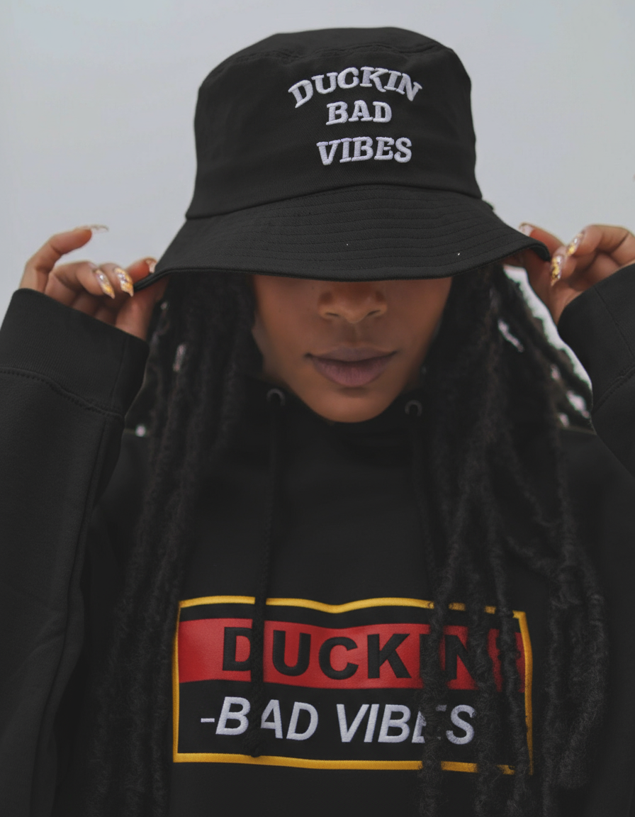 DUCKIN’ BAD VIBES BUCKET HAT (BLACK)