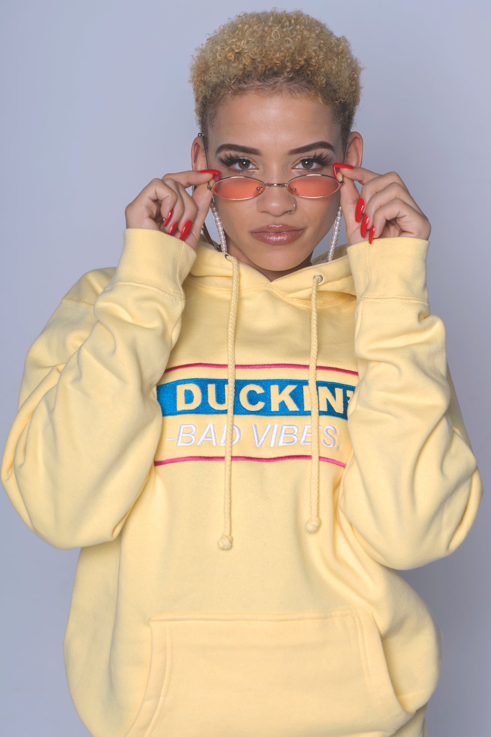 DUCKIN BAD VIBES PREMIUM EMBROIDERED HOODIE (YELLOW)