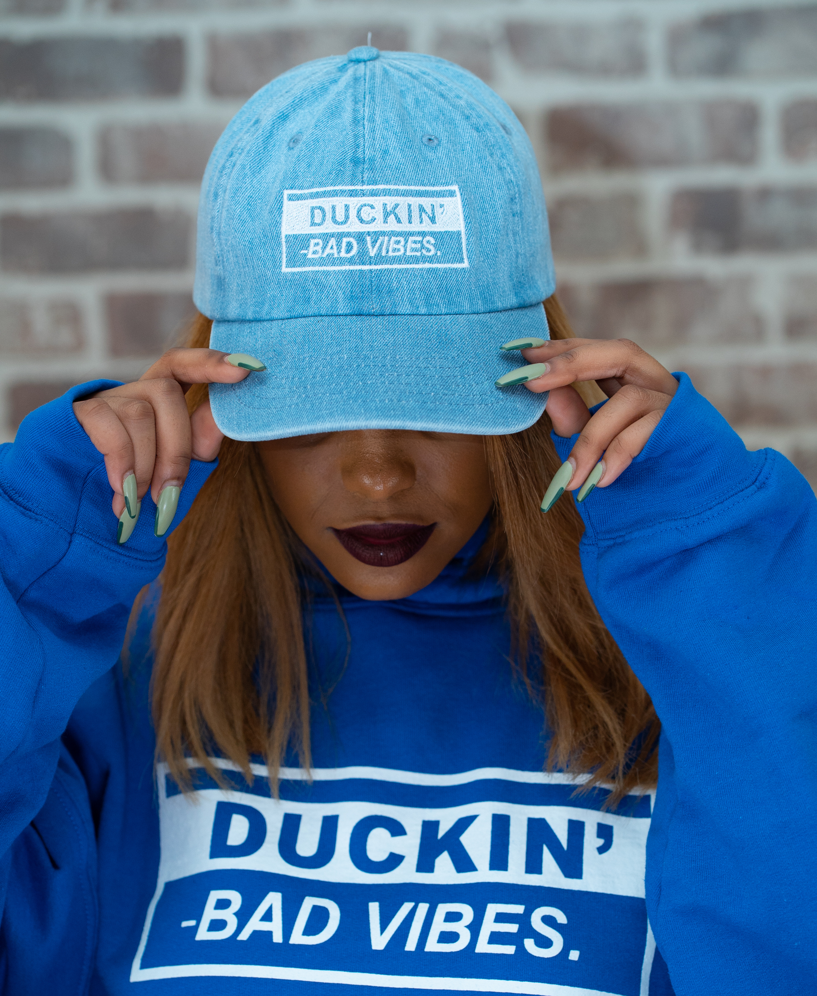 DUCKIN’ BAD VIBES EMBROIDEREDHAT (Denim)